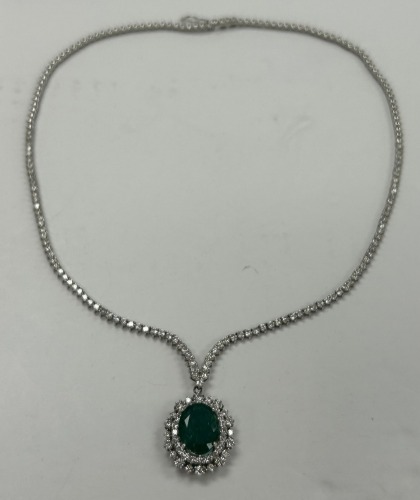 18K Gold Diamond & Emerald Necklace (Dayton, NJ)