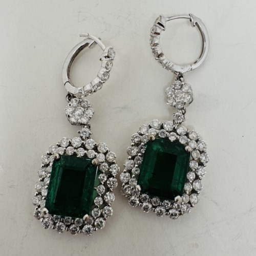 18KW Gold, Emerald & Diamond Earrings (Dayton, NJ)