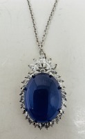 Platinum, Double Cabochon & Blue Star Sapphire Pendant w/ Chain (Dayton, NJ)
