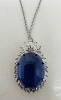 Platinum, Double Cabochon & Blue Star Sapphire Pendant w/ Chain (Dayton, NJ)