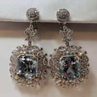 18KW Gold, Aquamarine & Diamond Dangle Earrings (Dayton, NJ)