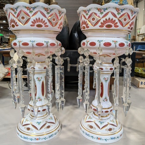 (2) Antique Glass Mantle Lusters