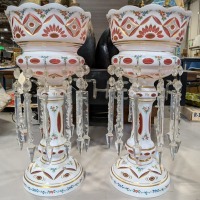 (2) Antique Glass Mantle Lusters