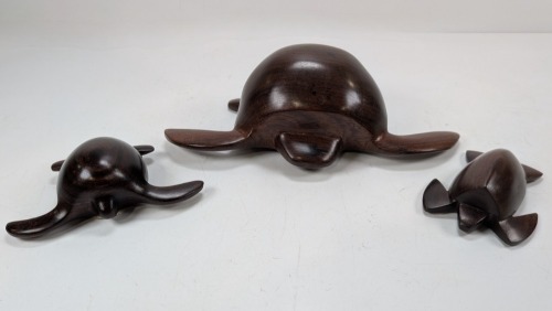 (3) Handmade Wooden Sea Turtle Figurines
