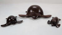 (3) Handmade Wooden Sea Turtle Figurines
