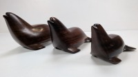 (3) Handmade Wooden Sea Lion Figurines