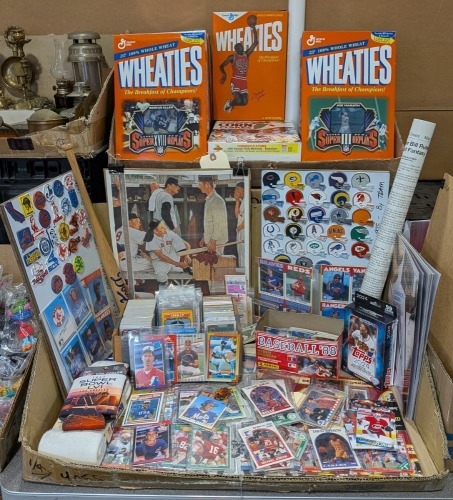 (2) Sports Trading Cards, Magnets, Wheaties (Empty) & More Memorabilia