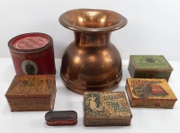 (6) Vintage-Antique Tobacco Tins & Spittoon