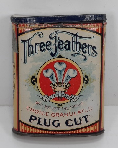 Antique Three Feathers Choice Granulated Plug Cut Tobacco Tin