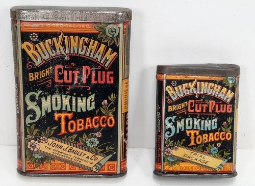 (2) Antique Buckingham Bright Cut Plug Smoking Tobacco Tins