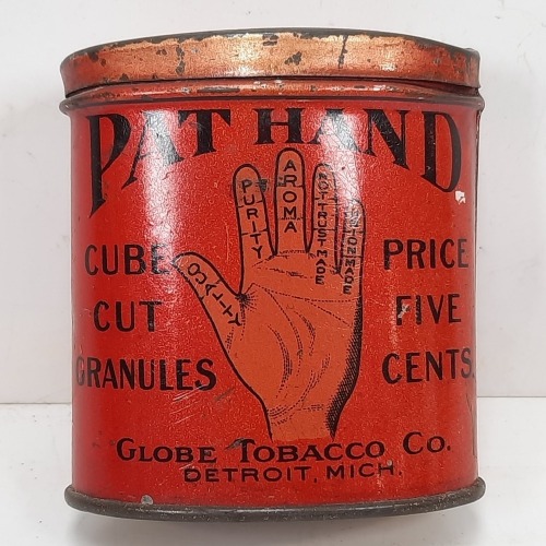 Antique Pat Hand Tobacco Tin