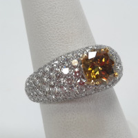 18K Gold RIng w/ Yellow Topaz Center Stone & Diamonds