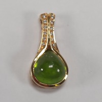 18K Gold Pendant w/ Colored Center Stone & Diamond Accents
