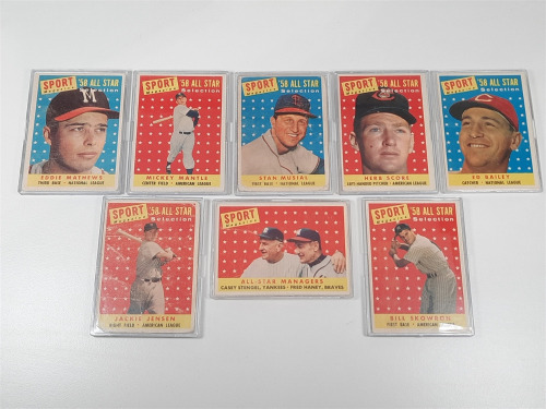 (8) 1958 Topps Baseball All Star Selection Trading Cards