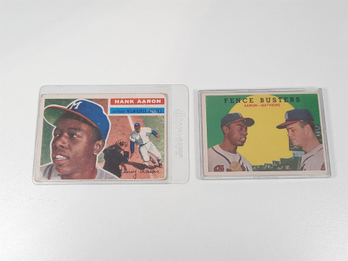 Topps 1956 #31 Hank Aaron & 1959 #212 Aaron-Matthews Baseball Trading Cards