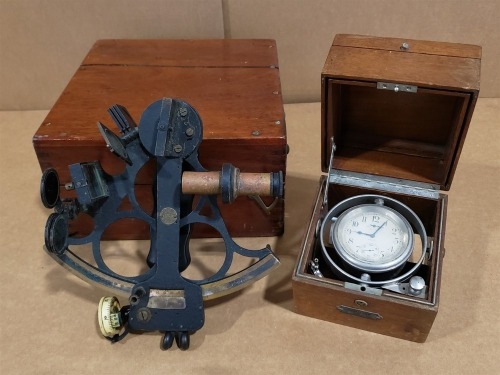 Nautical Sextant and Clock
