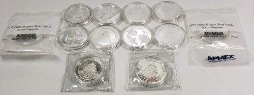(12) 1996-2023 Panda 1oz Silver Coins