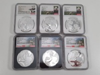 (6) China Panda Silver Coins