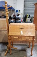 Golden Oak Secretary Desk, Coat Hook