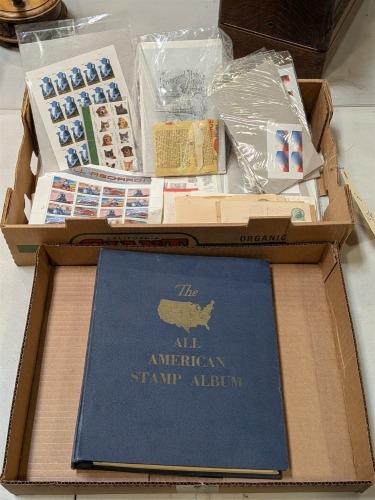 Assorted Stamps and "The All American Stamp Album"
