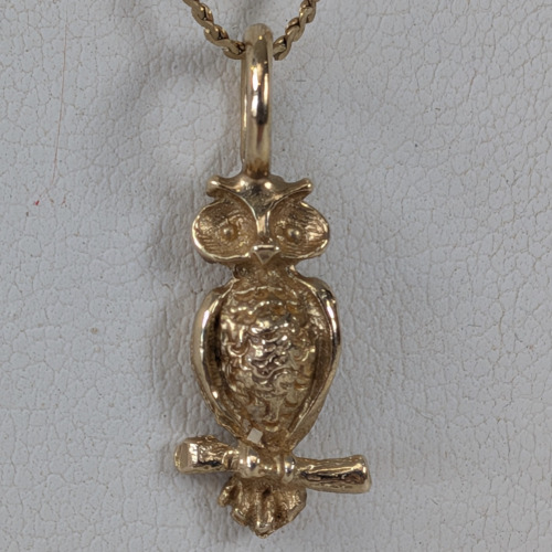 14K Yellow Gold Owl Necklace