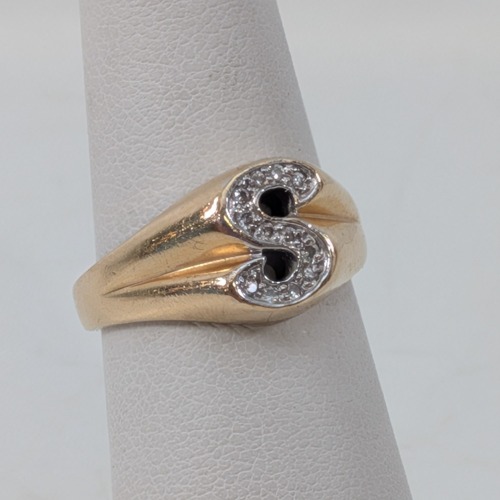 14K Yellow Gold "S" Ring w/ Clear Stones