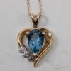 14K Yellow Gold Heart Necklace w/ (1) Blue Stone & (3) Clear Stone Accents - 2
