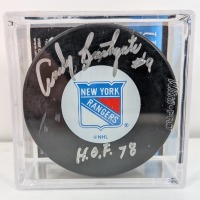Andy Bathgate Autographed Rangers Hockey Puck