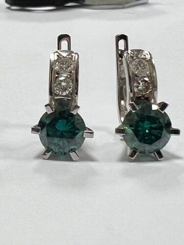 18KW & Green-Blue Diamond Earrings (Pompano Beach, FL)