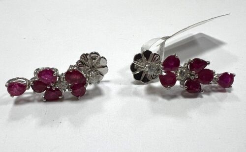 18KW, Ruby & Diamond Drop Earrings (Pompano Beach, FL)