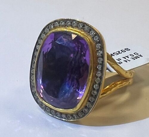 24K Plated Sterling, Diamond & Amethyst Ring (Pompano Beach, FL)