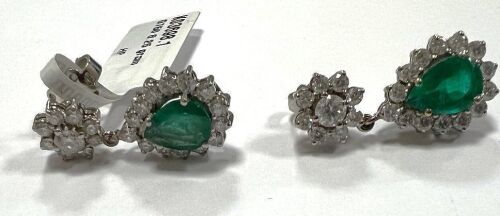 18KW, Emerald & Diamond cluster Earrings (Pompano Beach, FL)