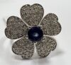 14KW, Blue Sapphire & Diamond Flower Ring (Pompano Beach, FL)