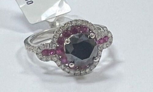 18KW, Ruby, Black & Clear Diamond Ring (Pompano Beach, FL)