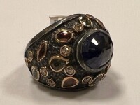 18K Gold, Silver, Sapphire & Diamond Ring (Pompano Beach, FL)