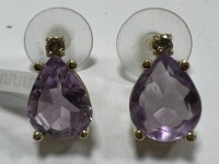 18K Gold, Diamond, Amethyst & Aquamarine Earrings (Pompano Beach, FL)