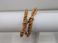 22K Yellow Gold Snake Bangle/Bracelet w/ (8) Ruby's & (3) Turquoise