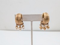 14K Yellow Gold Clip On Earrings w/ Faux Pearls